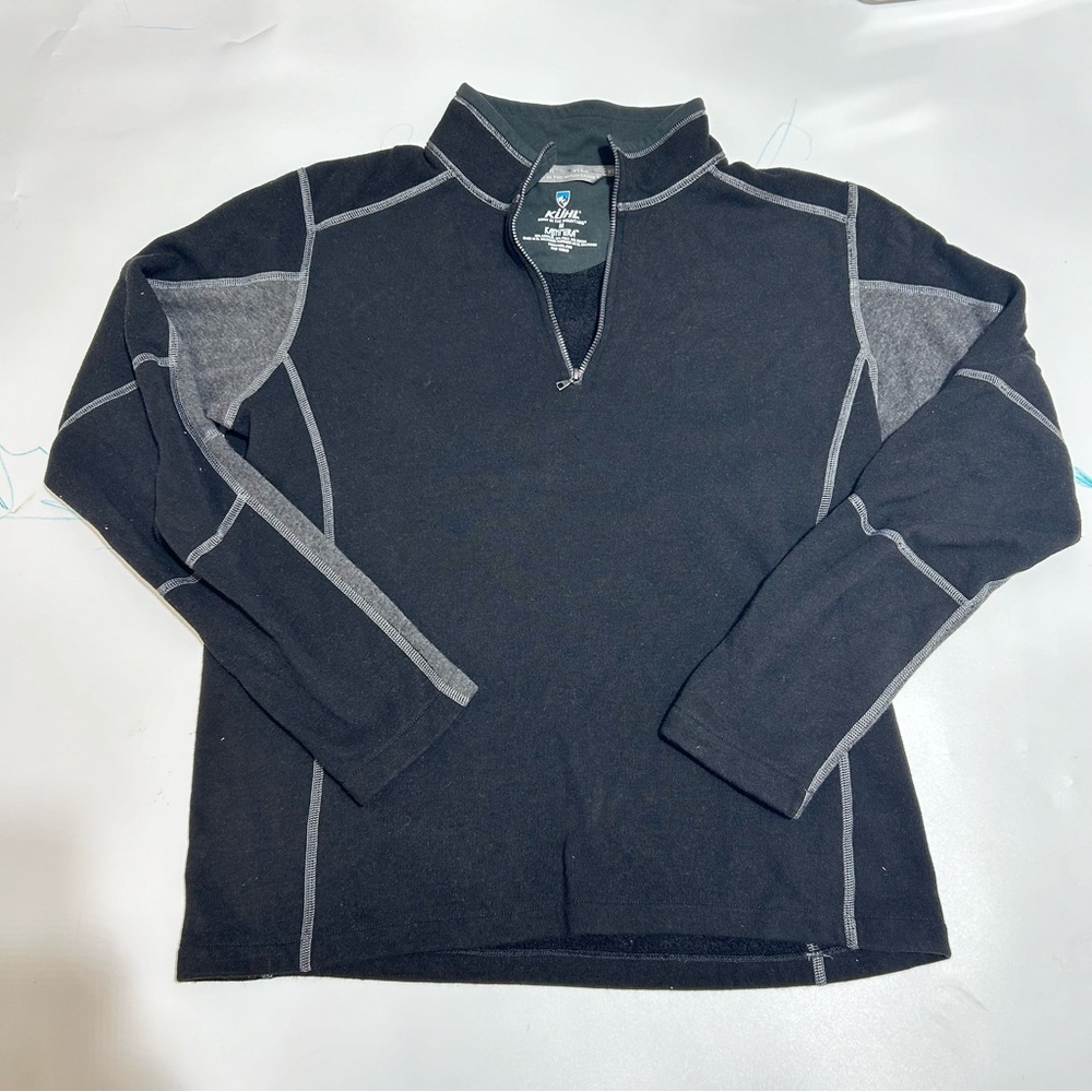 KUHL Mens Kashmira Pullover Sweater Black Grey 1/4 Zip Long Sleeves Mock Neck  M